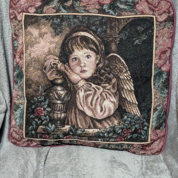 Tapestry pillow by Donna Richardson with burgundy trim - Picture 5 of 8